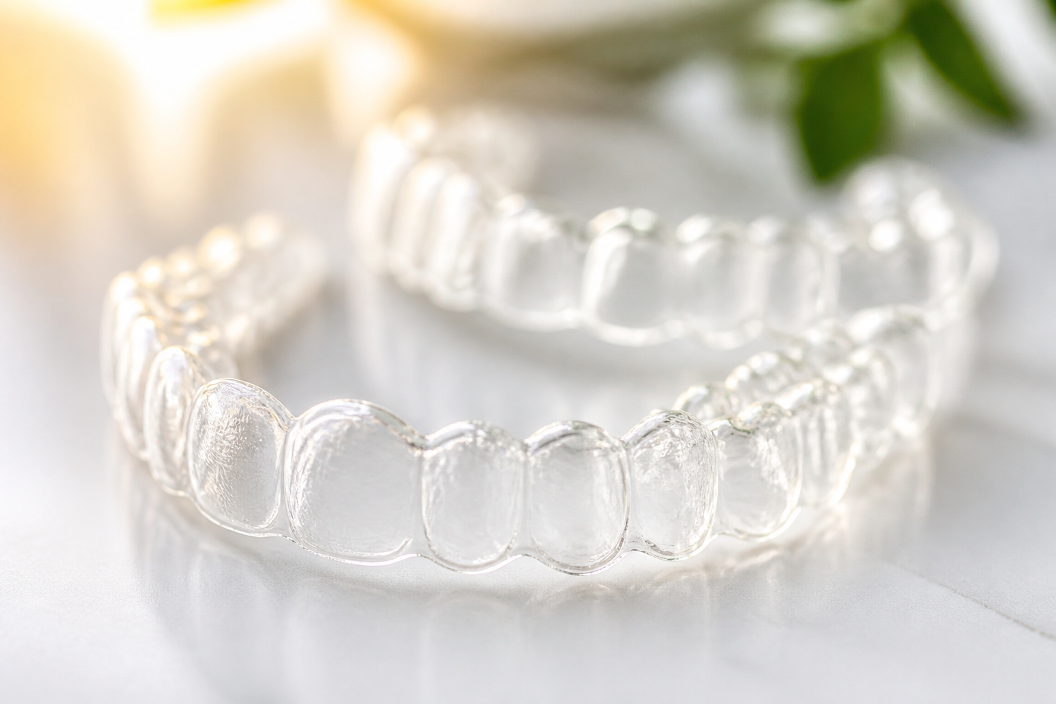 Clear Invisalign aligners close up